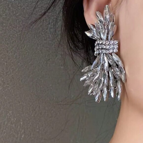 Silver Fancy elegant Women's rhinestone glam Earrings - Picture 2 of 8